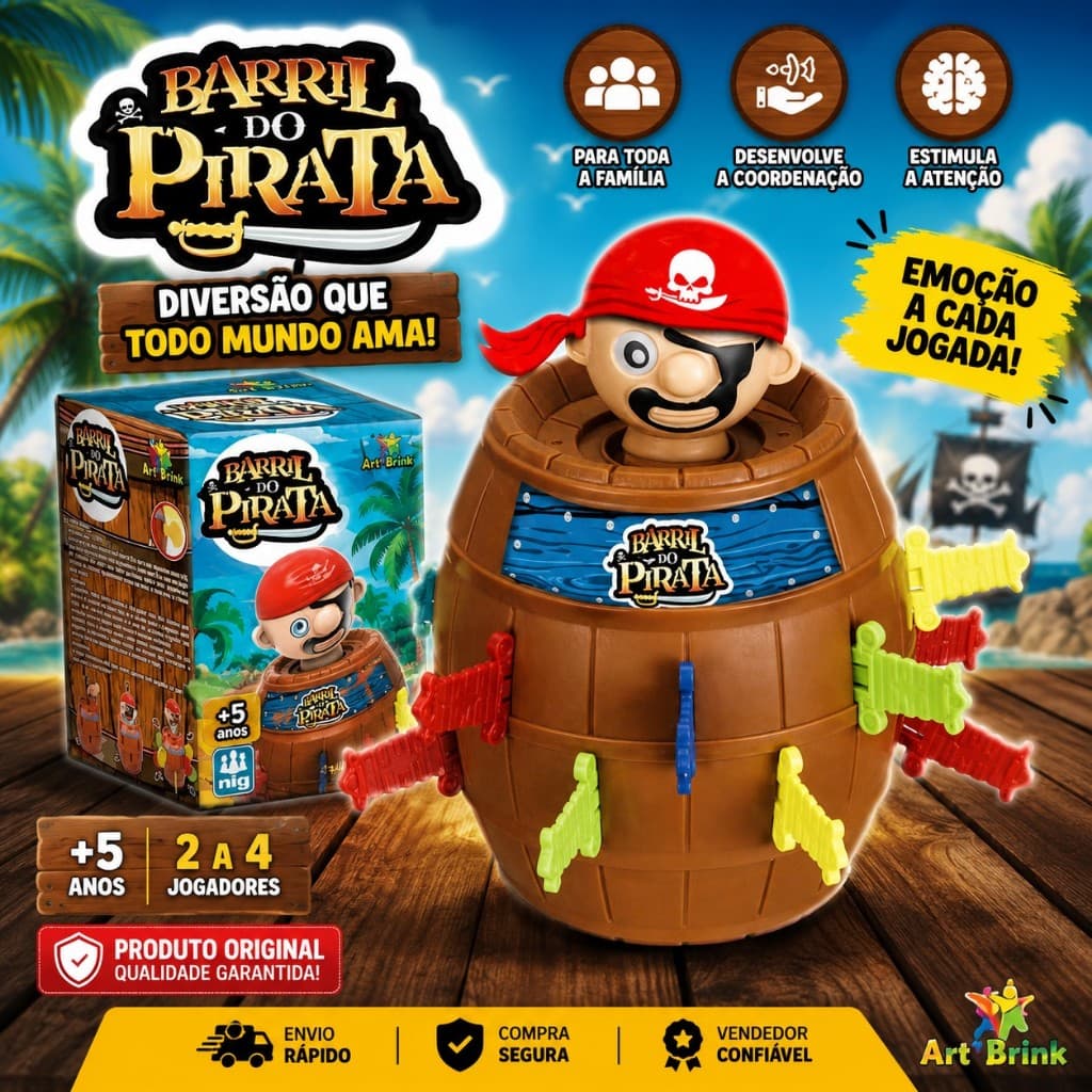Jogo De Mesa Barril Pula Pirata Grande 16 Adagas Brinquedo Infantil