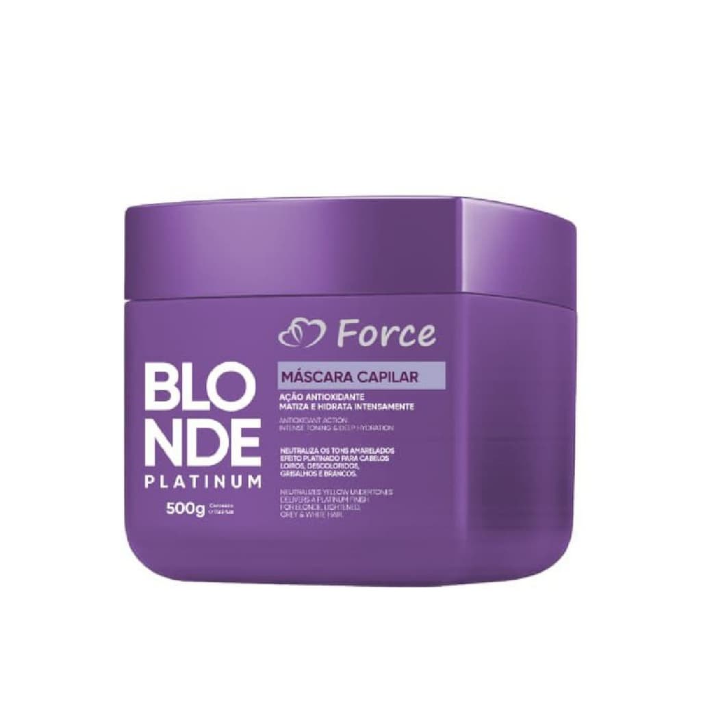 Máscara Matizante Hidratação Blond Platinum 500g Force Cosméticos - Elimina o Amarelado