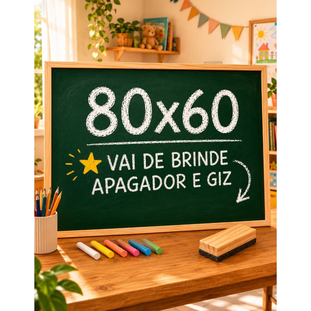 Lousa Quadro Verde 80x60 Escolar Giz Apagador