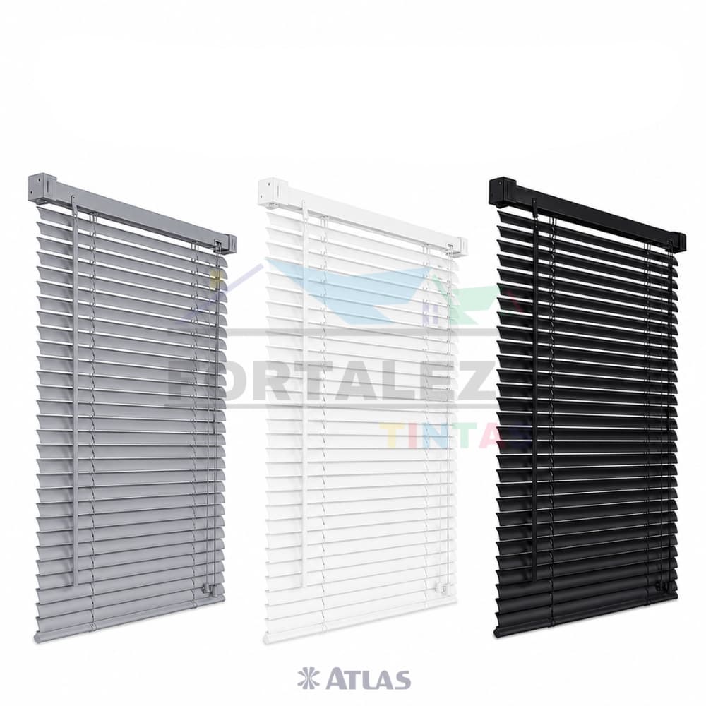 Persiana Horizontal PVC 120x130cm Atlas Primafer Branca Cinza Preta Cortina Cozinha Quarto Escritório Controle de Luz