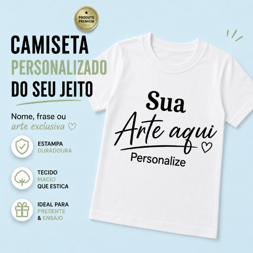 Camiseta Infantil e juvenil Personalizado  Sua Arte Aqui Presente Criativo Com Sua Estampa Frase