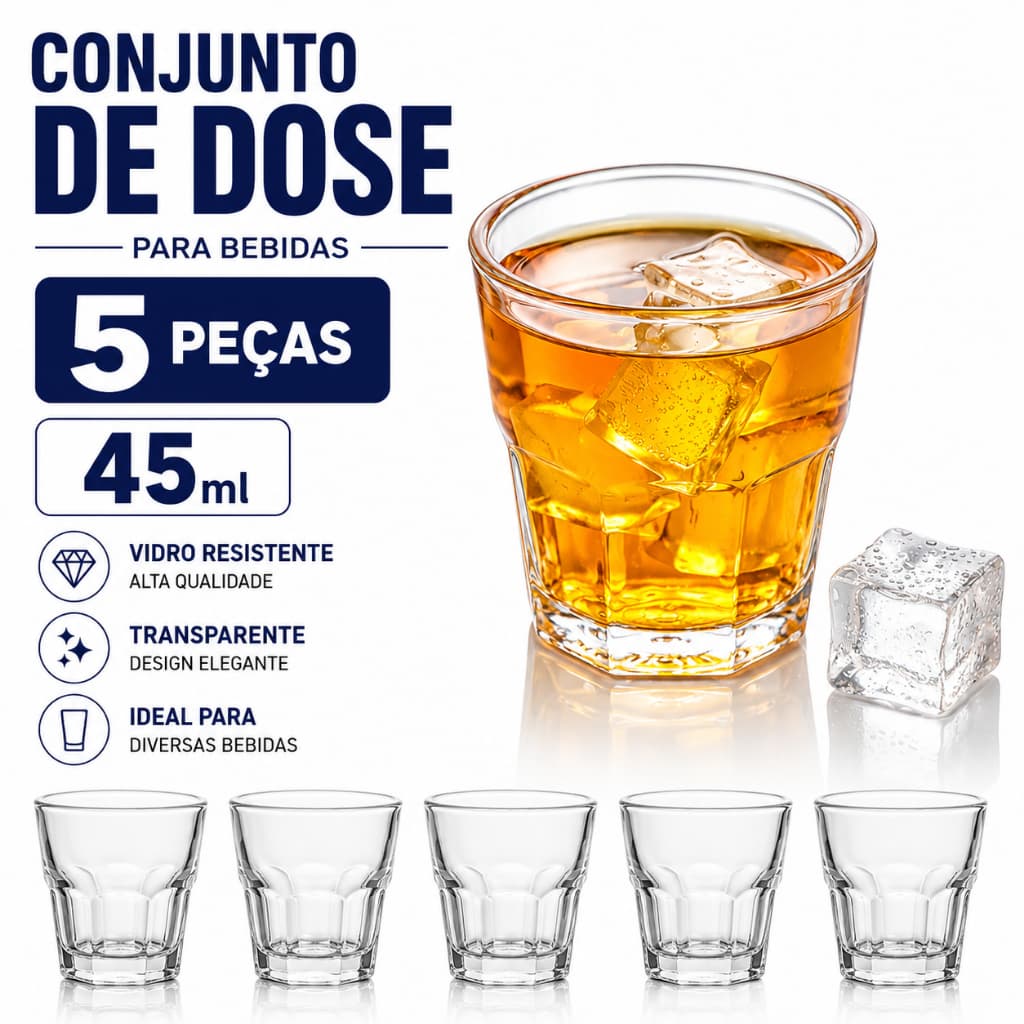Jogo 5 Copos de Shot Dose 45ml Despedida de Solteiro Bebidas Mini Copo Bar restaurantes Drinks Casa