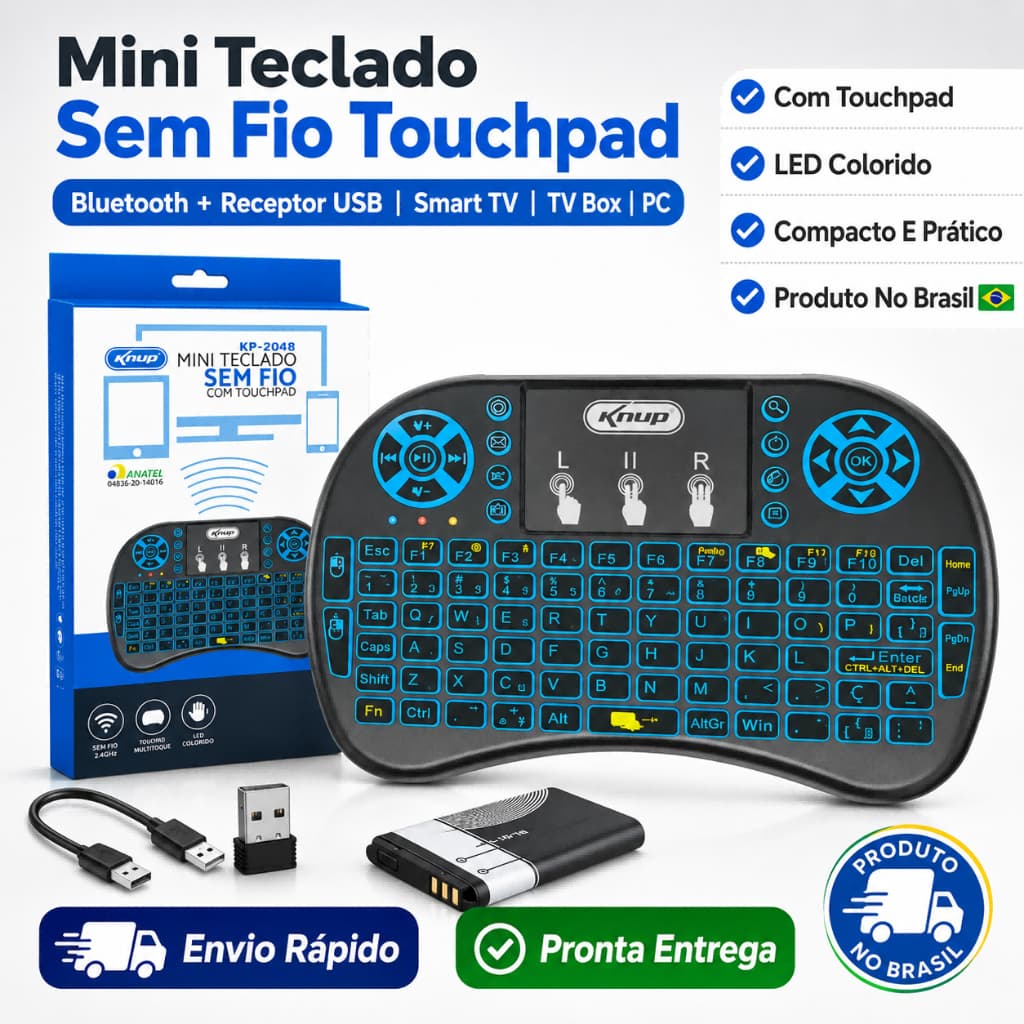 Mini Teclado Knup Bluetooth Sem Fio Com Touchpad Para TV Box