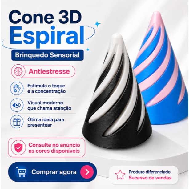 Cone Espiral Fidget Sensorial 3D Decorativo para Mesa e Presente Criativo
