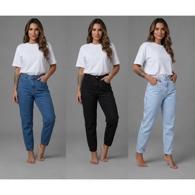 Calça Jeans Feminina Modelo Mom Premium Cintura Alta Modelo Basica