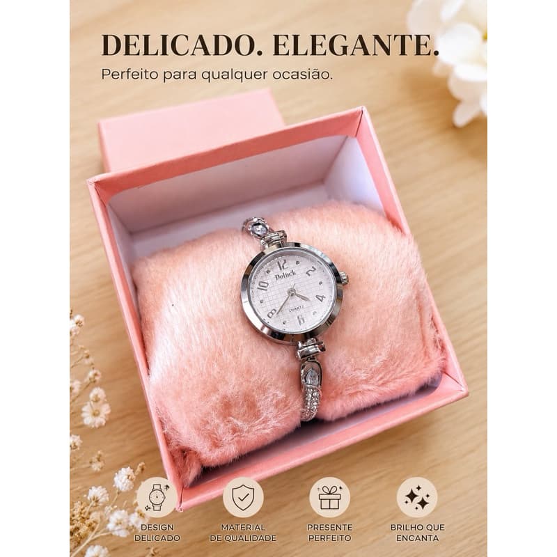 Relógio Feminino Luxo Pulseira Elegante com Strass + Caixa Presente