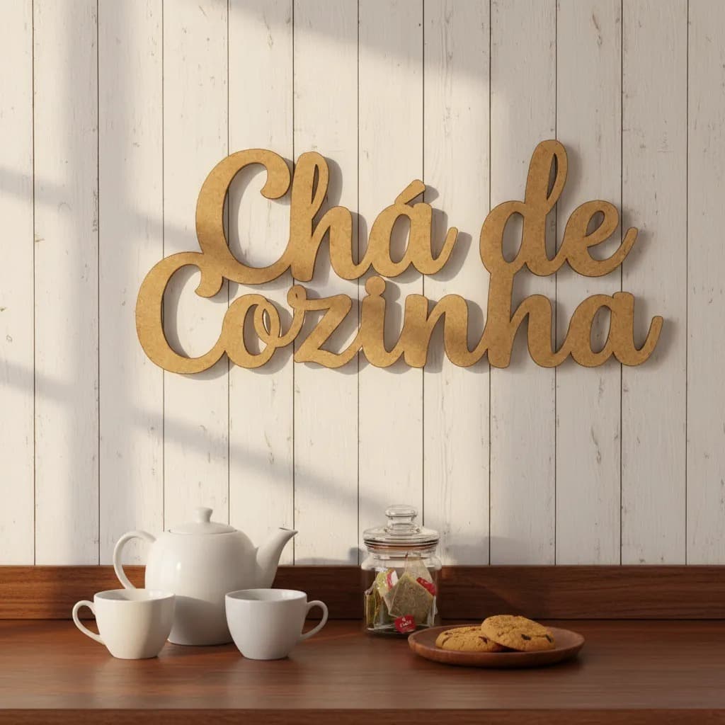 Lettering Letreiro Decoração Chá De Cozinha Mdf Cru 3mm 60x30cm