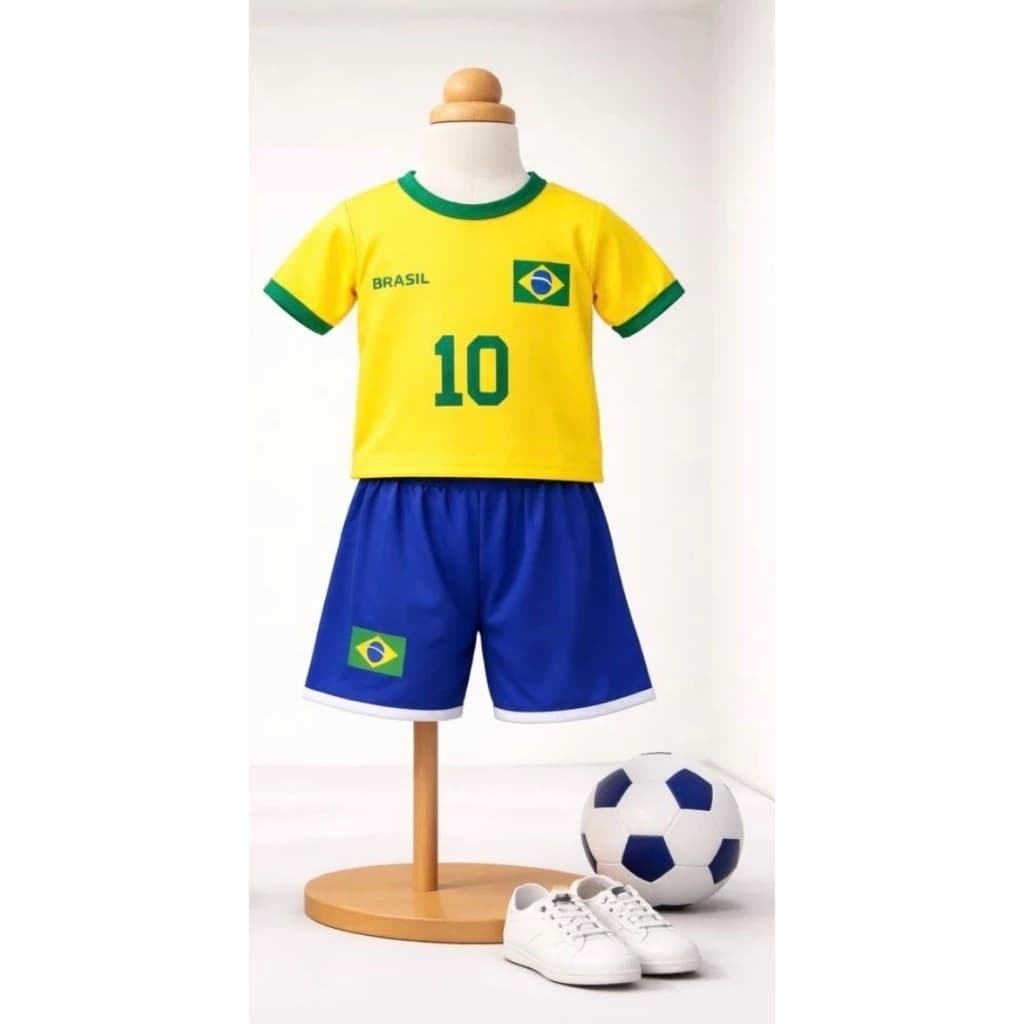 Conjunto Brasil Infantil Menino Camiseta Copa Copa Do Mundo Shorts Futebol Canarinho Roupa De Criança Torcedor Camisa 10