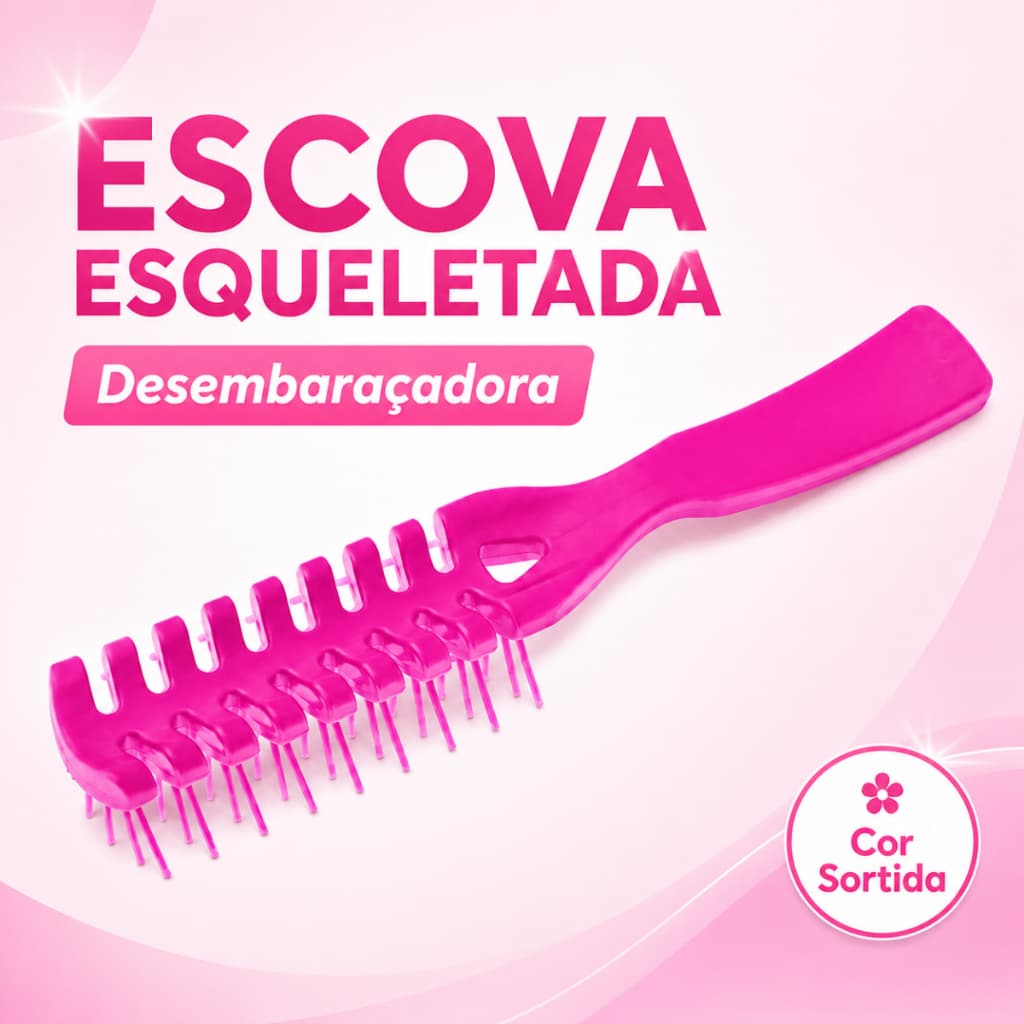Escova Esqueletada Desembaraçadora Para Cabelo Cor Sortida