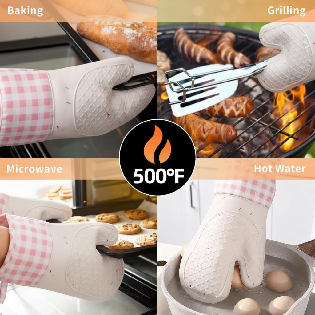 Luva térmica profissional de silicone e algodão, resistente a alta temperatura para cozinha, forno e uso industrial