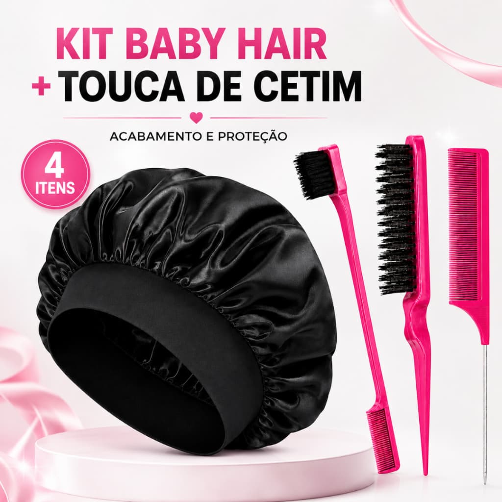 Kit Baby Hair 3 Pentes Escovinha + Touca de Cetim com Faixa