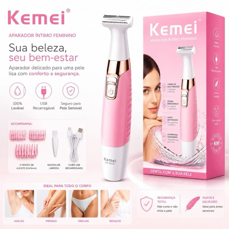 Depilador Elétrico Feminino Kemei KM-1900 Recarregável USB Sem Fio
