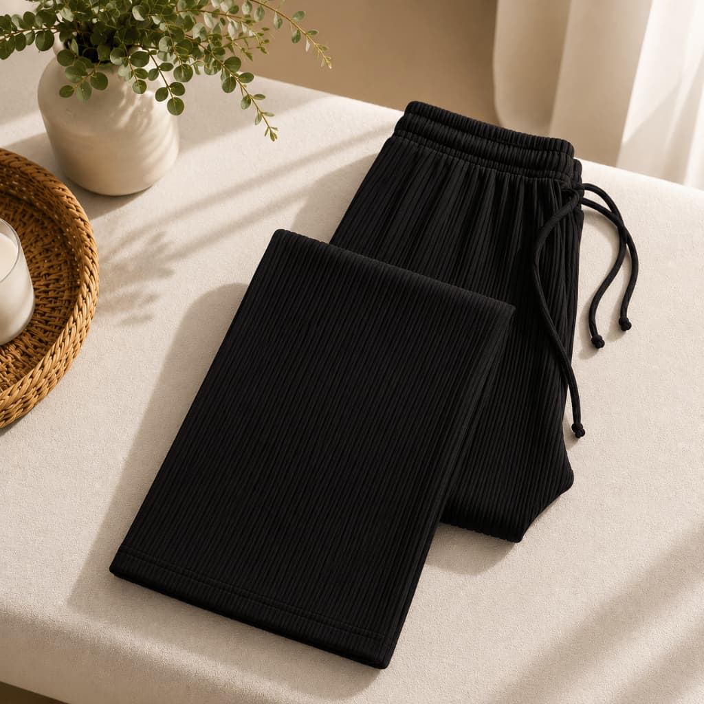 Calça Pantalona Feminina Canelado texturado Calça Basica Feminino Cintura Alta Pantalona Elegante