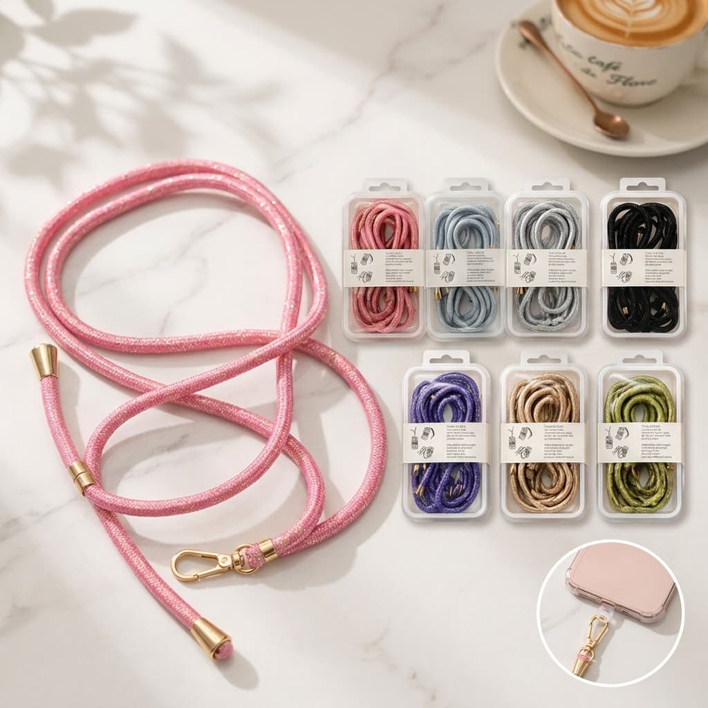 Cordão para Celular 2 em 1 com Strass Luxo, Kit Alça de Pescoço e Mão, Corda Resistente Universal Antifurto para Capa