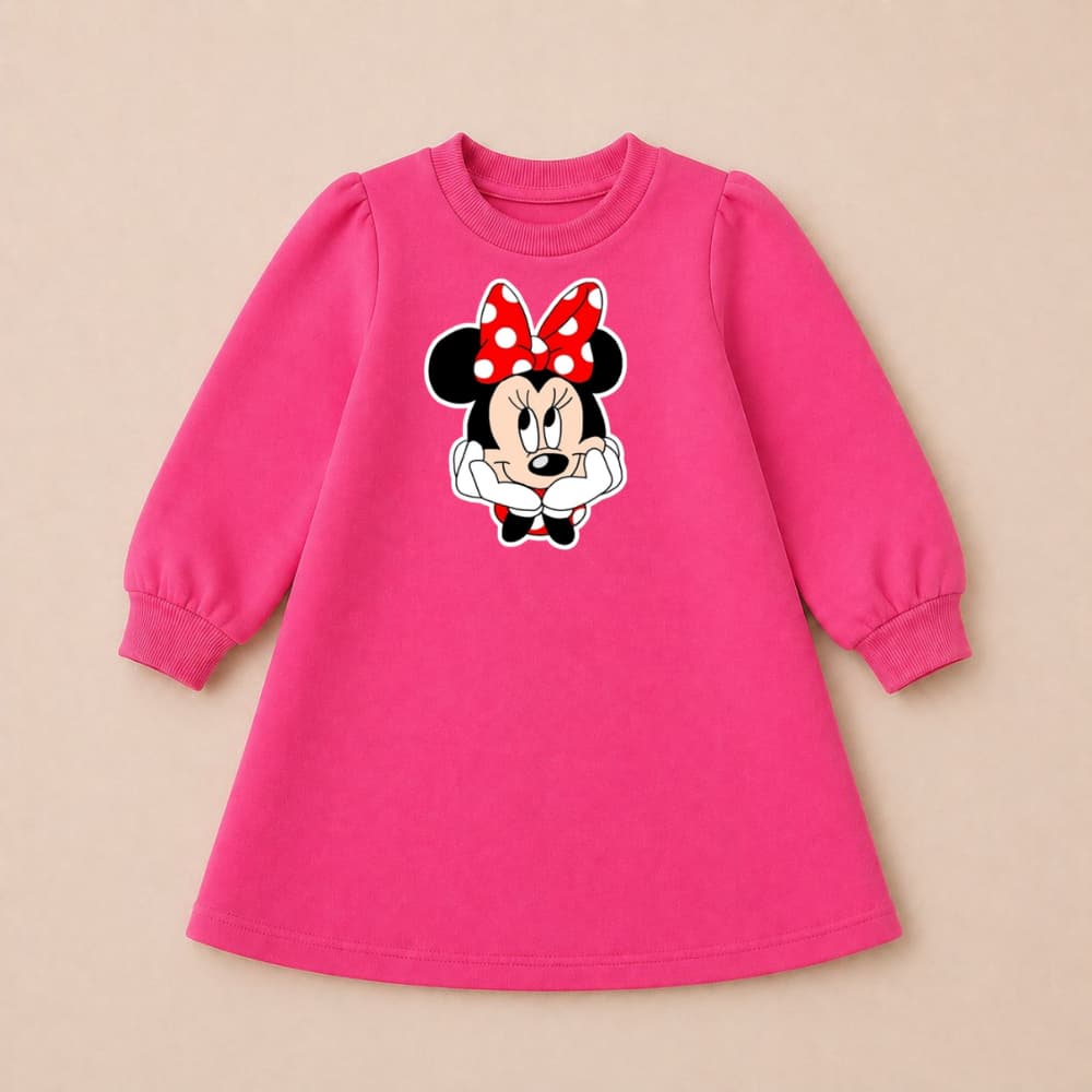 Vestido Moletom Infantil Minnie Frio Menina Inverno Quentinho Confortavel Estiloso Peluciado Agasalho Estampado