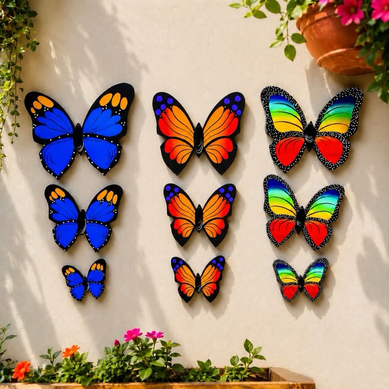 ENFEITE TRIO DE BORBOLETAS DE PAREDE  EM MDF PINTADAS À MÃO BORBOLETA DE MADEIRA ARTESANATO