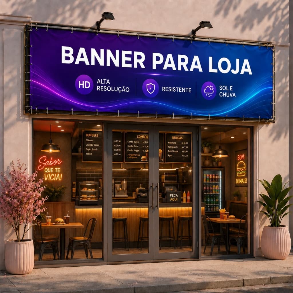 Faixa Promocional, Faixa Loja, Banner Loja, Com sua arte, Sol e Chuva, Impressão de Qualidade
