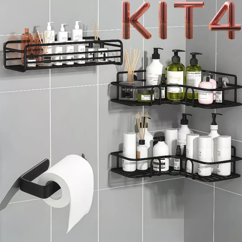 Kit 2/4 Suporte Organizador Adesivo Sem Furar para Banheiro Porta Shampoo e Sabonete