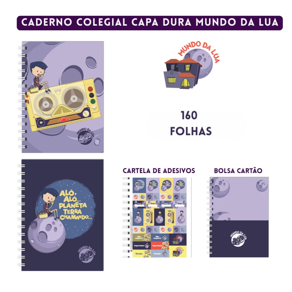 Caderno Colegial Espiral 160 Folhas Mundo da Lua e Tv Ra Tim Bum Colecionável 3B Cadernos