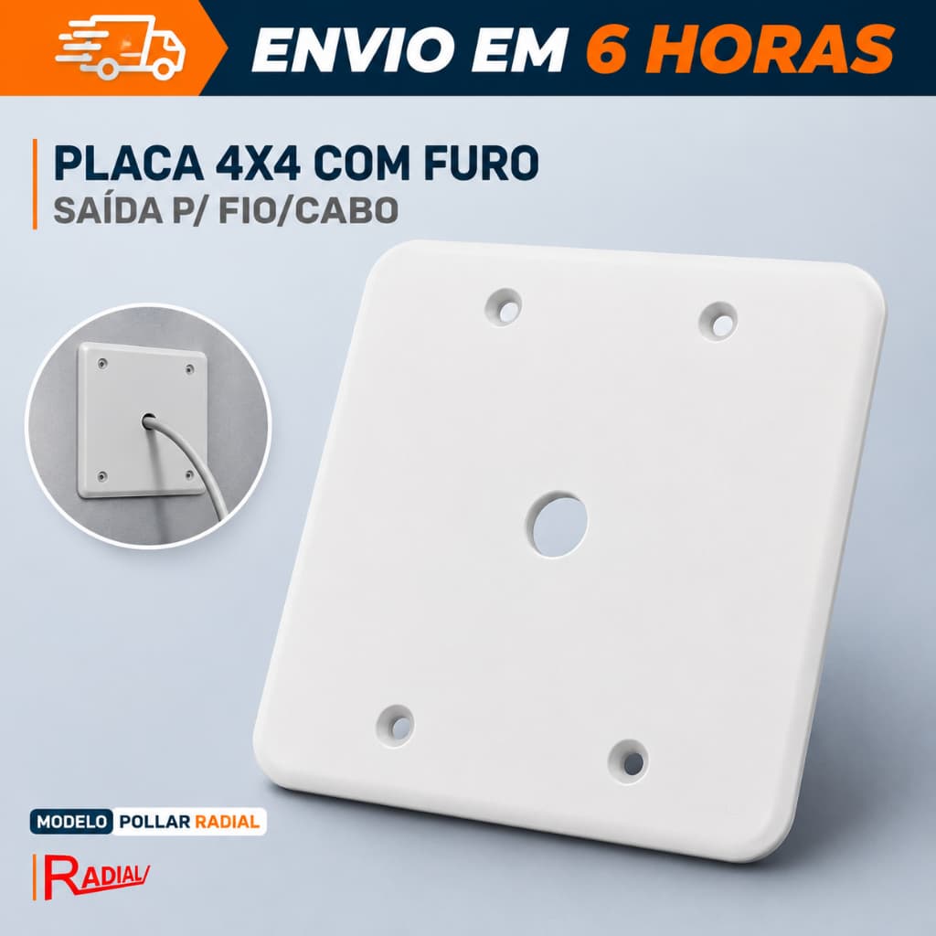 Placa Espelho 4x4 Com Furo Saida Fio Cabo Branca Brilhante PVC Pollar Radial Tampa Acabamento