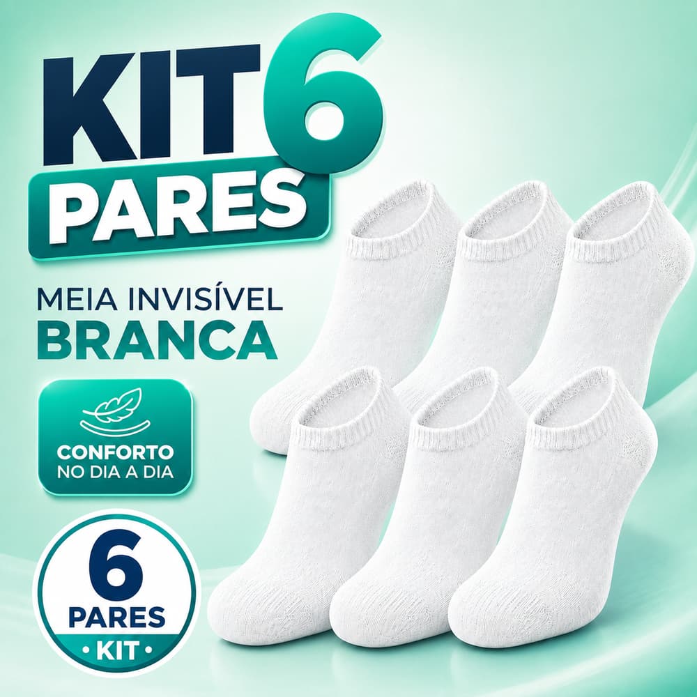 Kit 6 Pares Meia Invisivel Branca Altomax Soquete M 33/38 Unissex Algodao Confortavel Tenis Leve