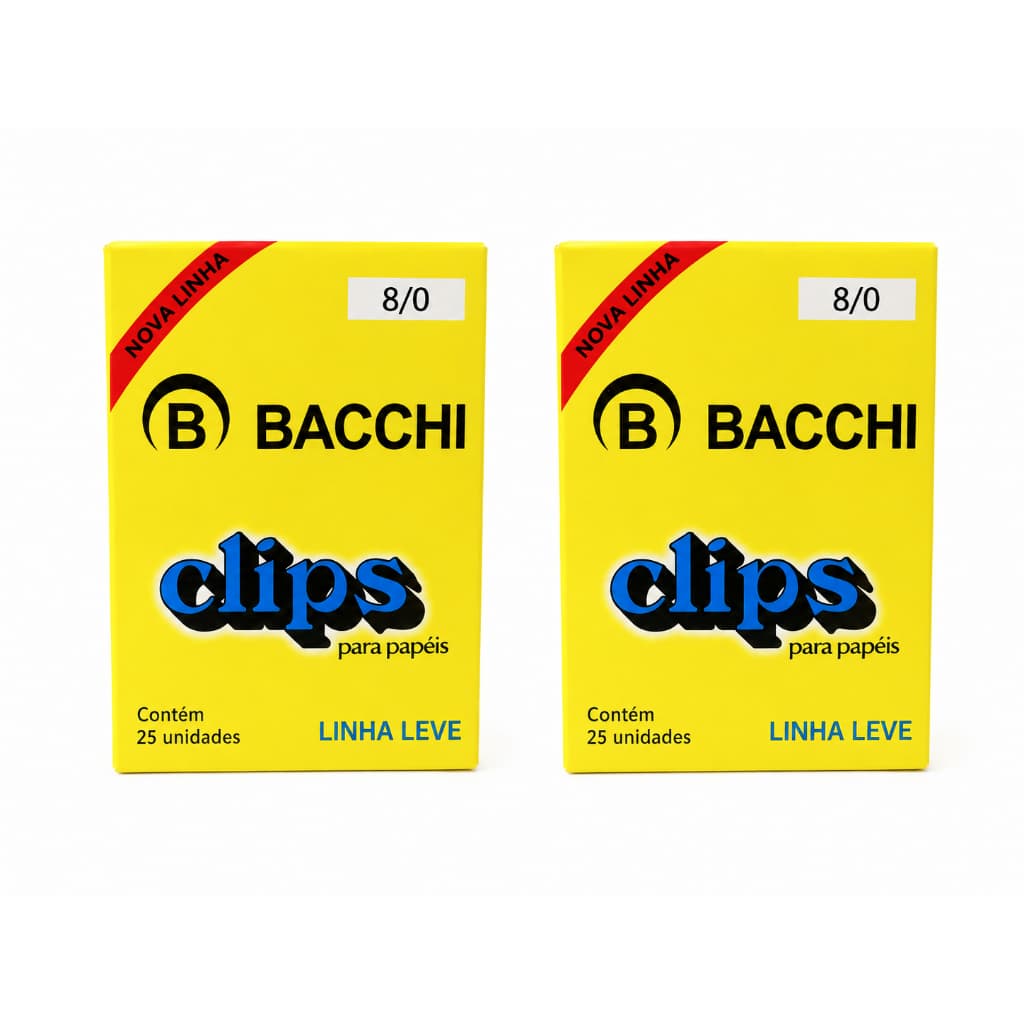 Clips Metálicos Bacchi Nº 8/0 2 Caixas 50 Unidades Organização de Documentos Escritório