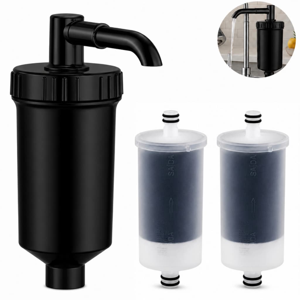 Copo Filtro Universal ABS Preto Torneira Cozinha Com Refil Pró Saúde Purificador de Água