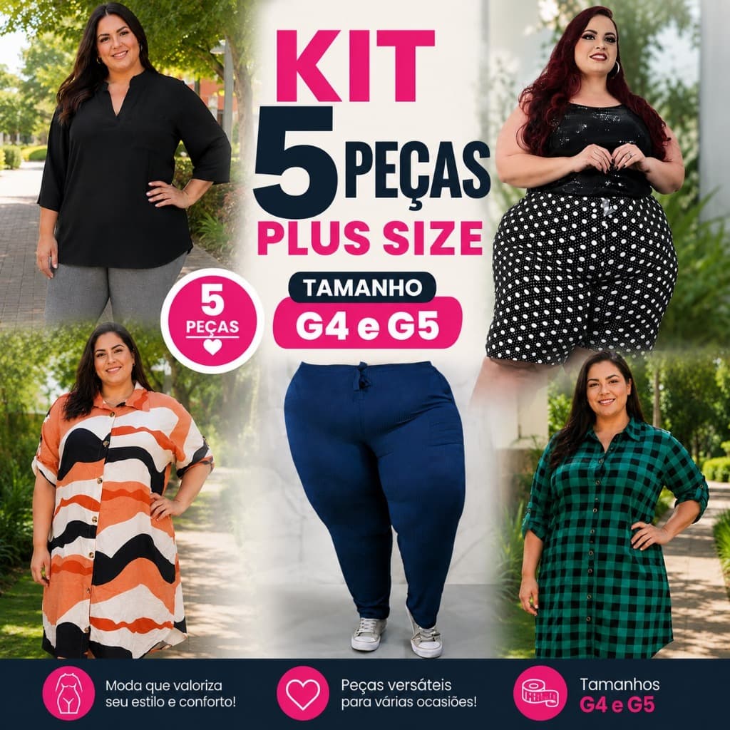 Kit 5 Peças de Roupas Sortidas Femininas Plus Size Vestido Blusa Bermuda Calça Saia Moda Verão