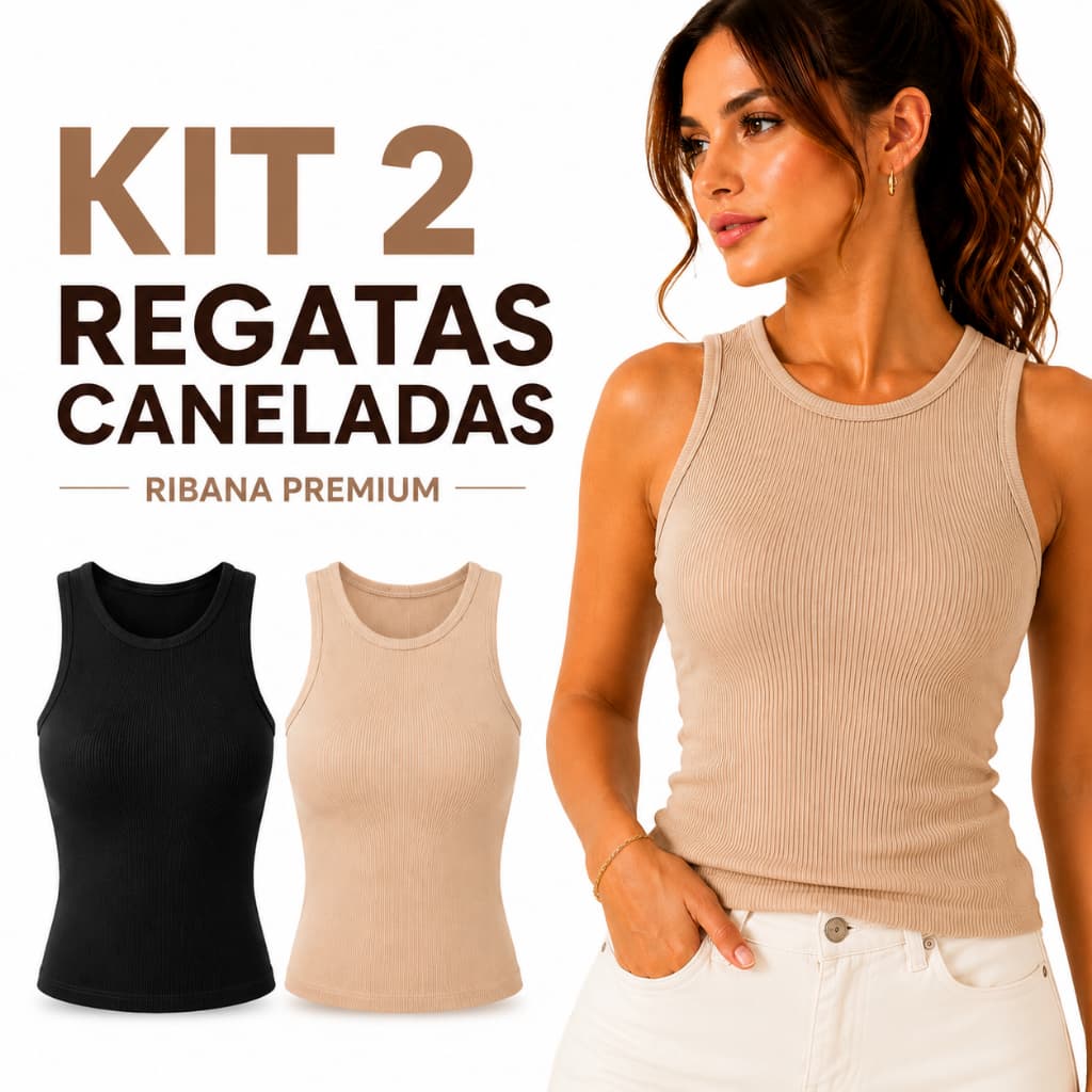 Kit Regatas Caneladas Femininas Ribana Premium Cropped Alcinha Básica Algodão Casual Academia Verão