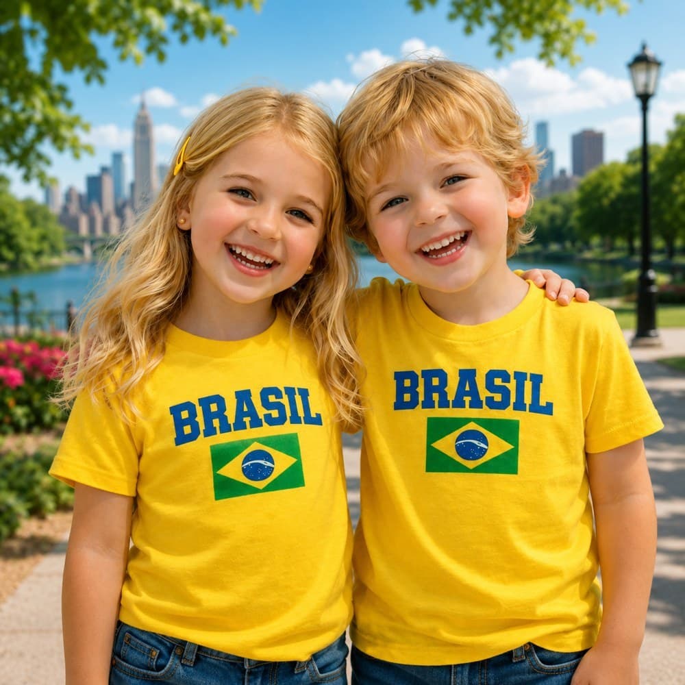 Camiseta do Brasil Infantil Bandeira do Brasil copa do mundo jodo do Brasil de Blusa do Brasil Amarela Torcedor Brasil