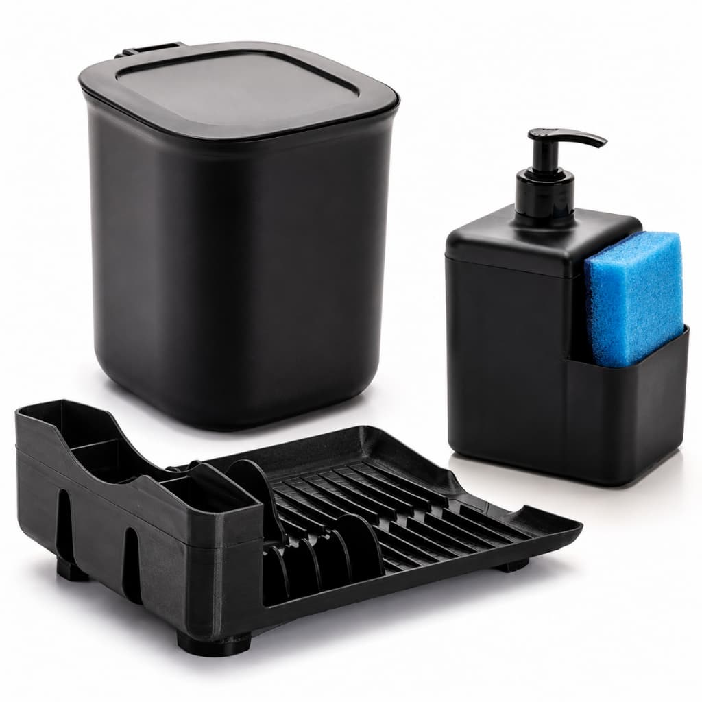 Kit Pia Compacto Organizador Escorredor de Pratos Porta Detergente Lixeira