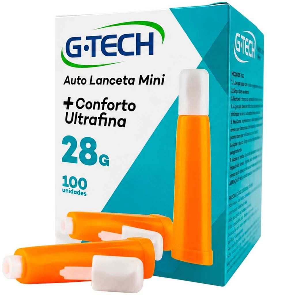 Auto Lanceta G-Tech Mini 28G caixa com 100 unidades Laranja