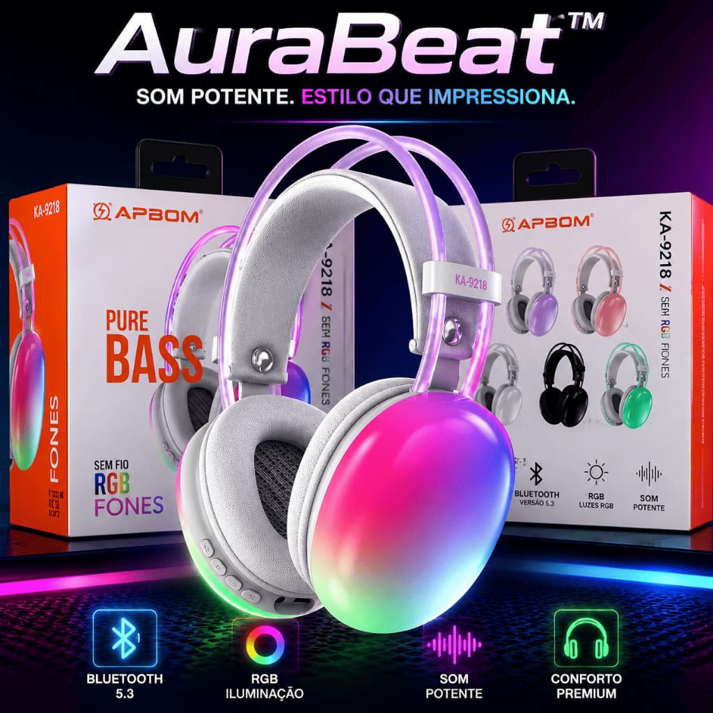 Fone Bluetooth Kapbom KA-9218 Headphone Sem Fio RGB Som Potente Microfone Gamer