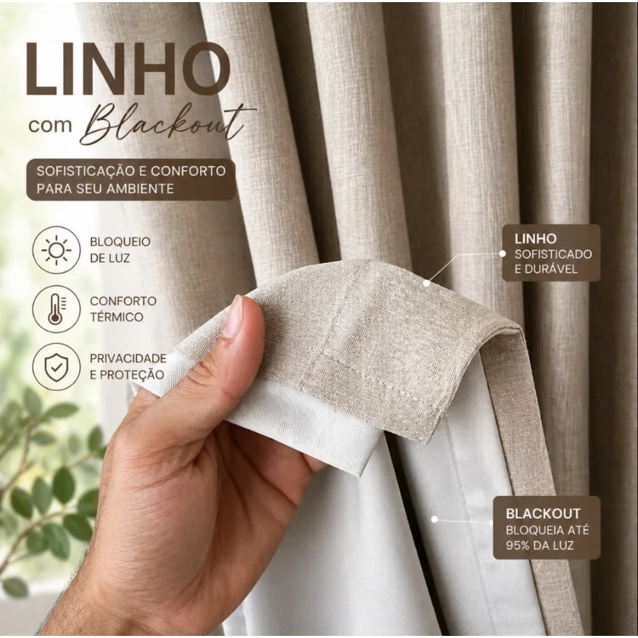 Cortina 3M, 4M, 5M, 6M, 7M, 8M Cortina Voil Gaze de Linho com Forro Blackout Tecido Grosso Grafite