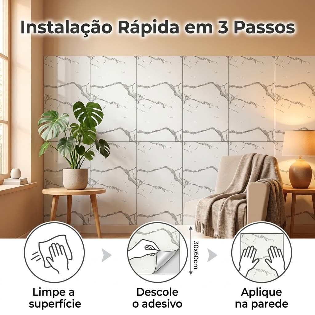 Papel de Parede Marmorizado Lavável Autocolante e Fácil de Aplicar Sem Ferramentas Antifungo 10/20/30pcs