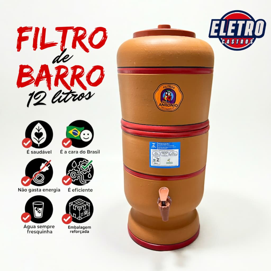 Filtro De Barro Original Santo Antônio Vitória Completo Com Vela E Boia Variação 8L 10L 12L Litros