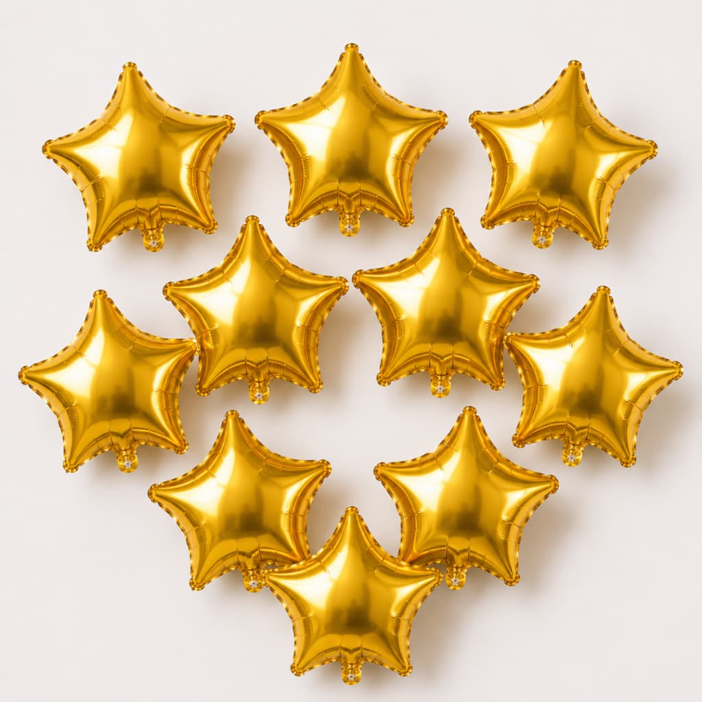 Kit 50/40/10 Balão Estrela Metalizado 10 Pol 25 cm Dourado Rose Gold Azul Claro Lilás