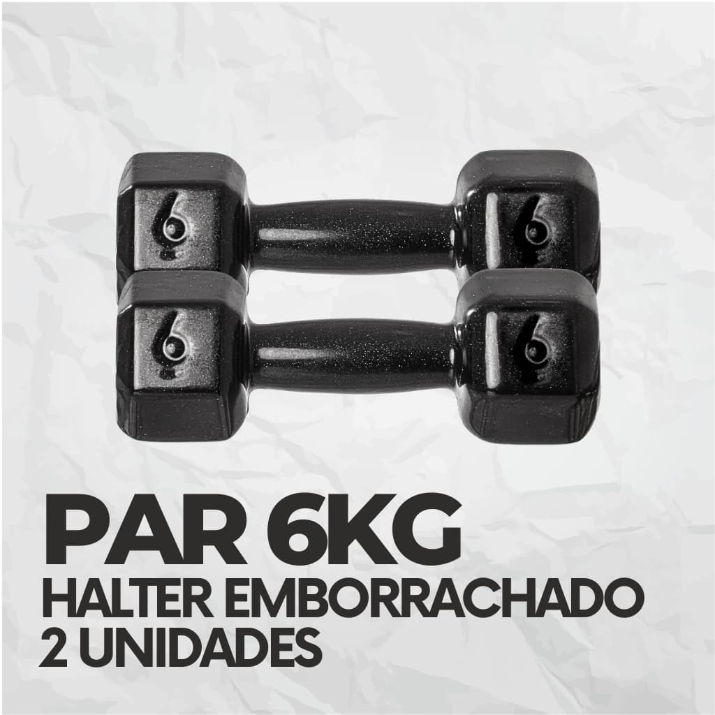 Par halter sextavado Emborrachado 6kg  Peso de academia Musculação