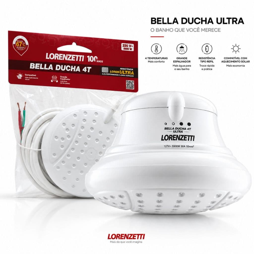 Ducha Bella Ducha Ultra Lorenzetti 5500W 127V Chuveiro Elétrico Original 4 Temperaturas Grande Espalhador
