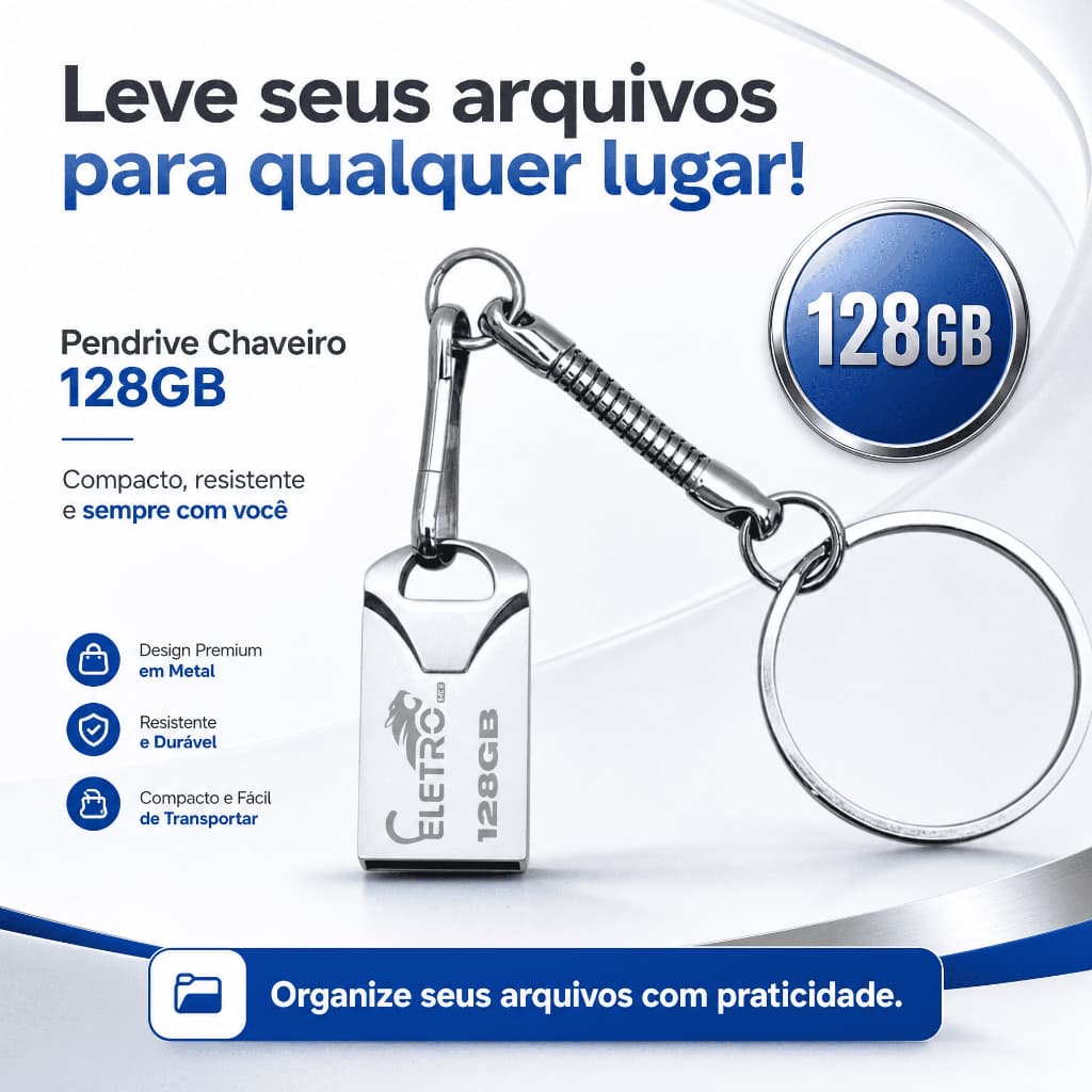 Pendrive 128GB USB Alta Velocidade Chaveiro Memória Flash Portátil Compatível Windows Mac Linux