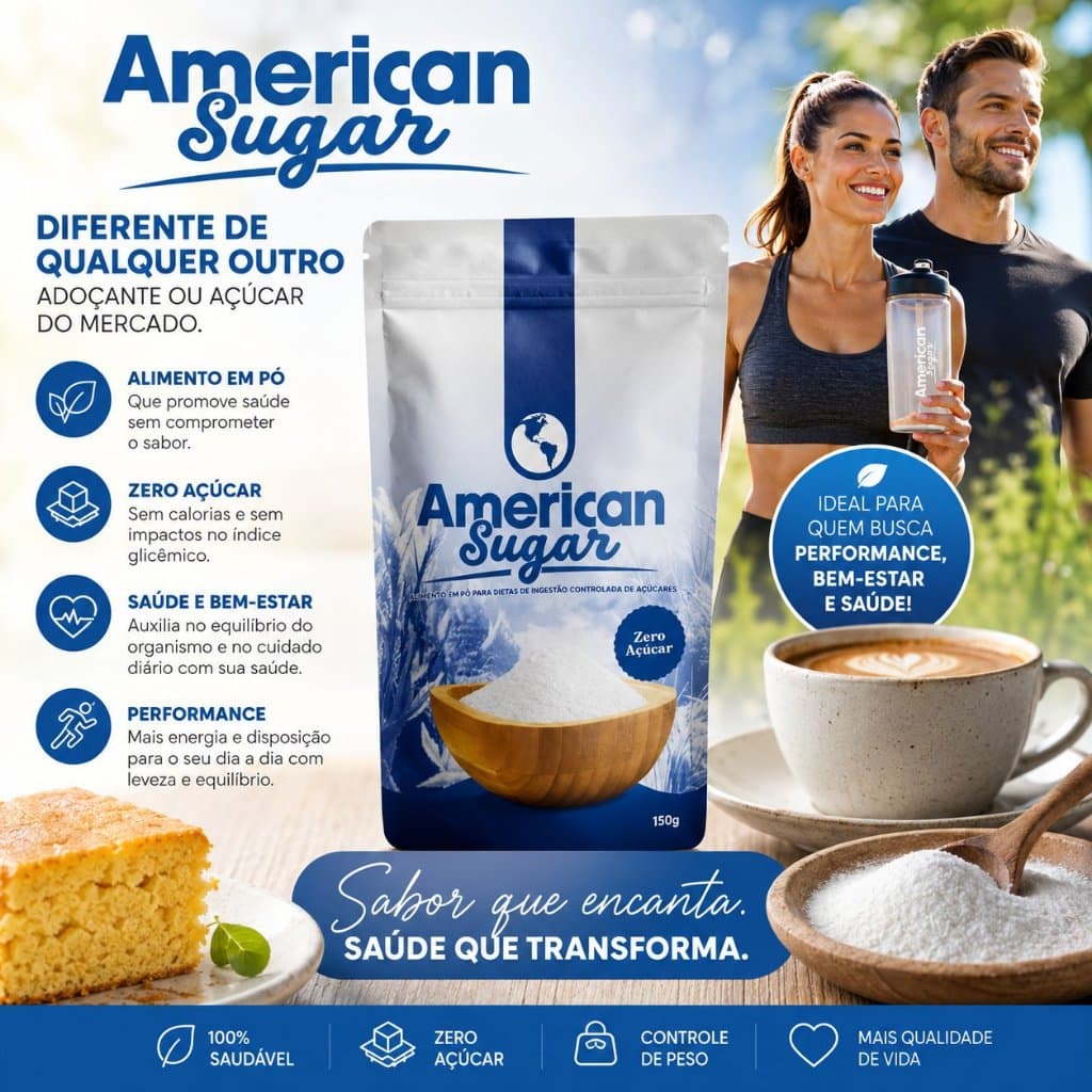 American Sugar Açúcar em Pó com Zero Calorias – Qualidade, Pureza e Sabor para o seu dia a dia | Envio Rápido!
