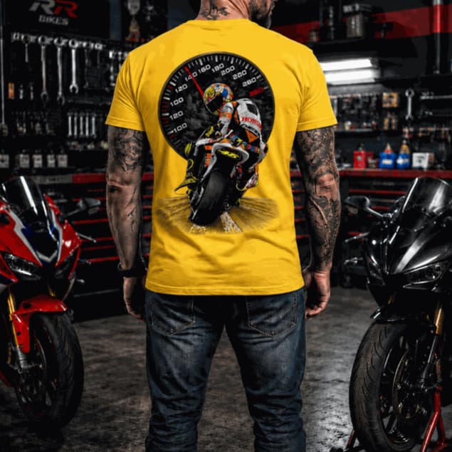 Camiseta Masculina Moto Esportiva Piloto Racing Nº 46 Estampa Frente e Costas Algodão Unissex Casual