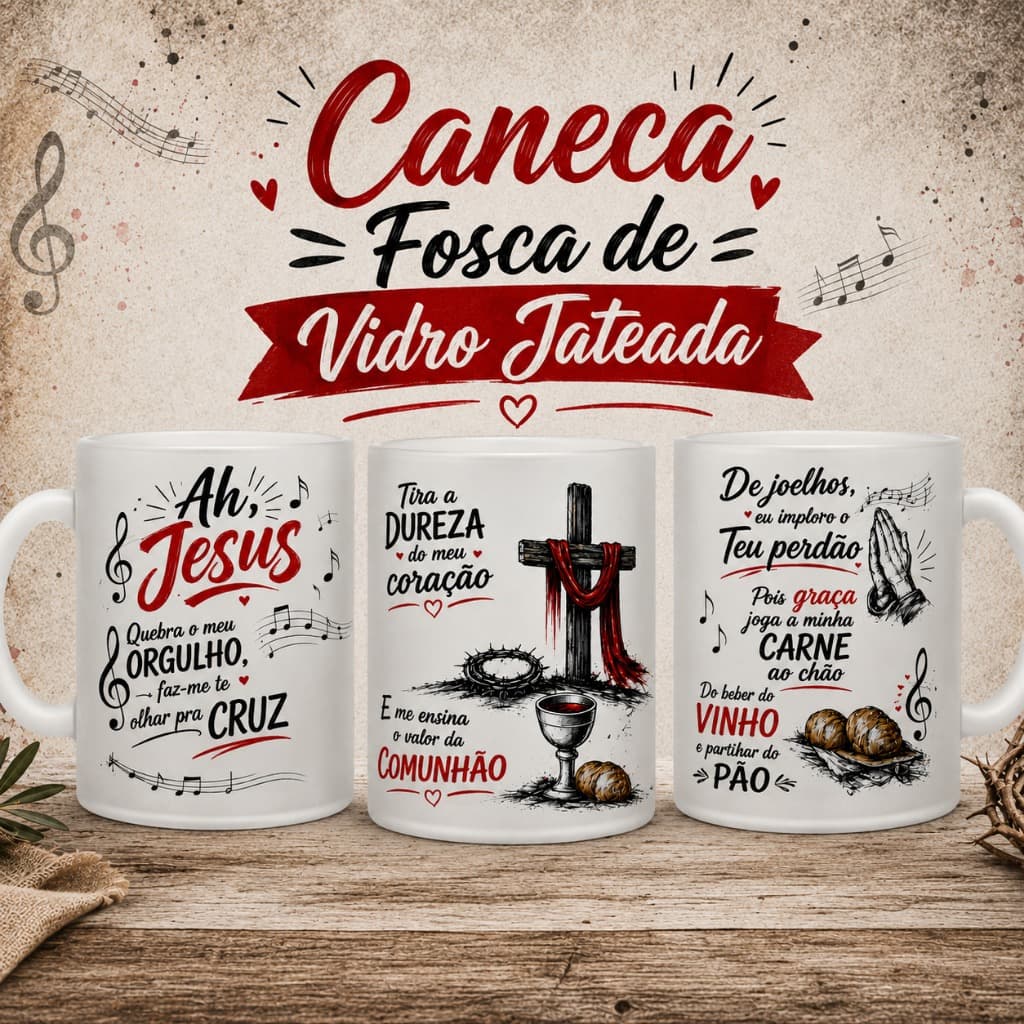 Caneca Personalizada Cristã|Gospel|Letra Ah Jesus| Presente Criativo|Santa Ceia Presente Evangélico|Frases de Fé, Louvor