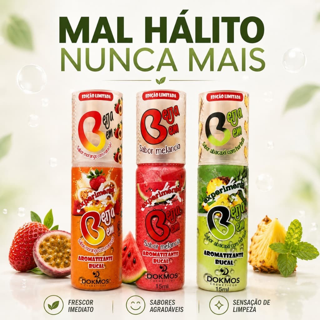Kit Com 2 Unidades Aromatizante Bucal Beija Bem Refrescante 15mL Dokmos
