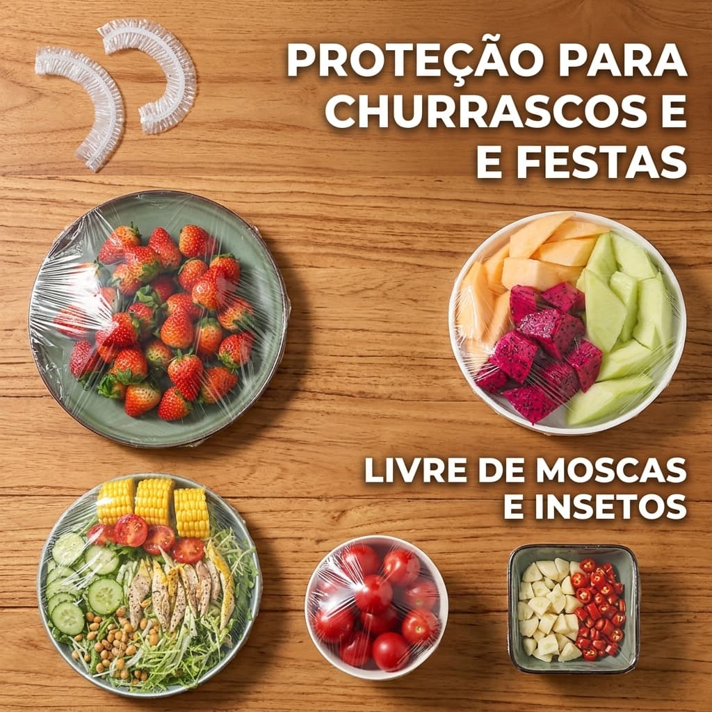 Sacos de Filme Plástico Nível Alimentar Descartável com Boca Elástica Vedação Hermética para Conservar Alimentos