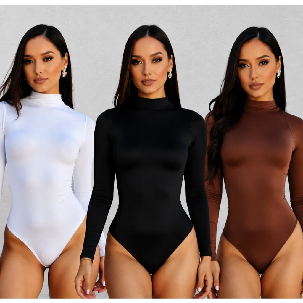 Kit 3 Body Feminino Gola Alta Manga Longa Suplex Premium Segunda Pele Cacharrel Básico