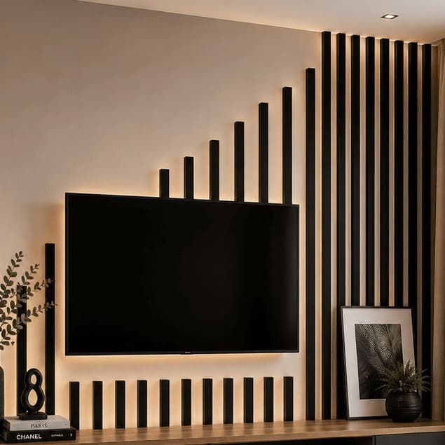 Lambril MDF Madeira 120x5cm Painel Ripado Parede Shiplap Boiserie Consultório Studio Salão