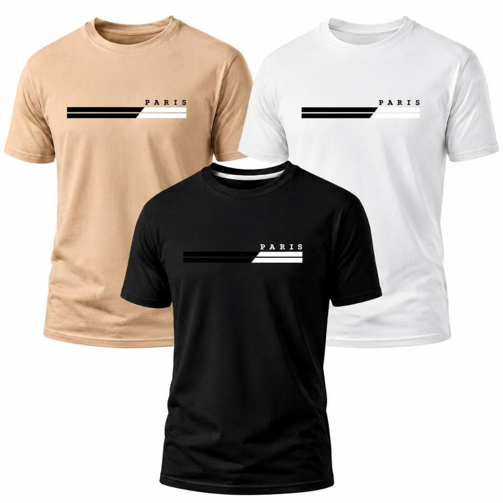 Kit 3 Camiseta Masculina 100% Algodão Camisa Estilosa Paris 30.1