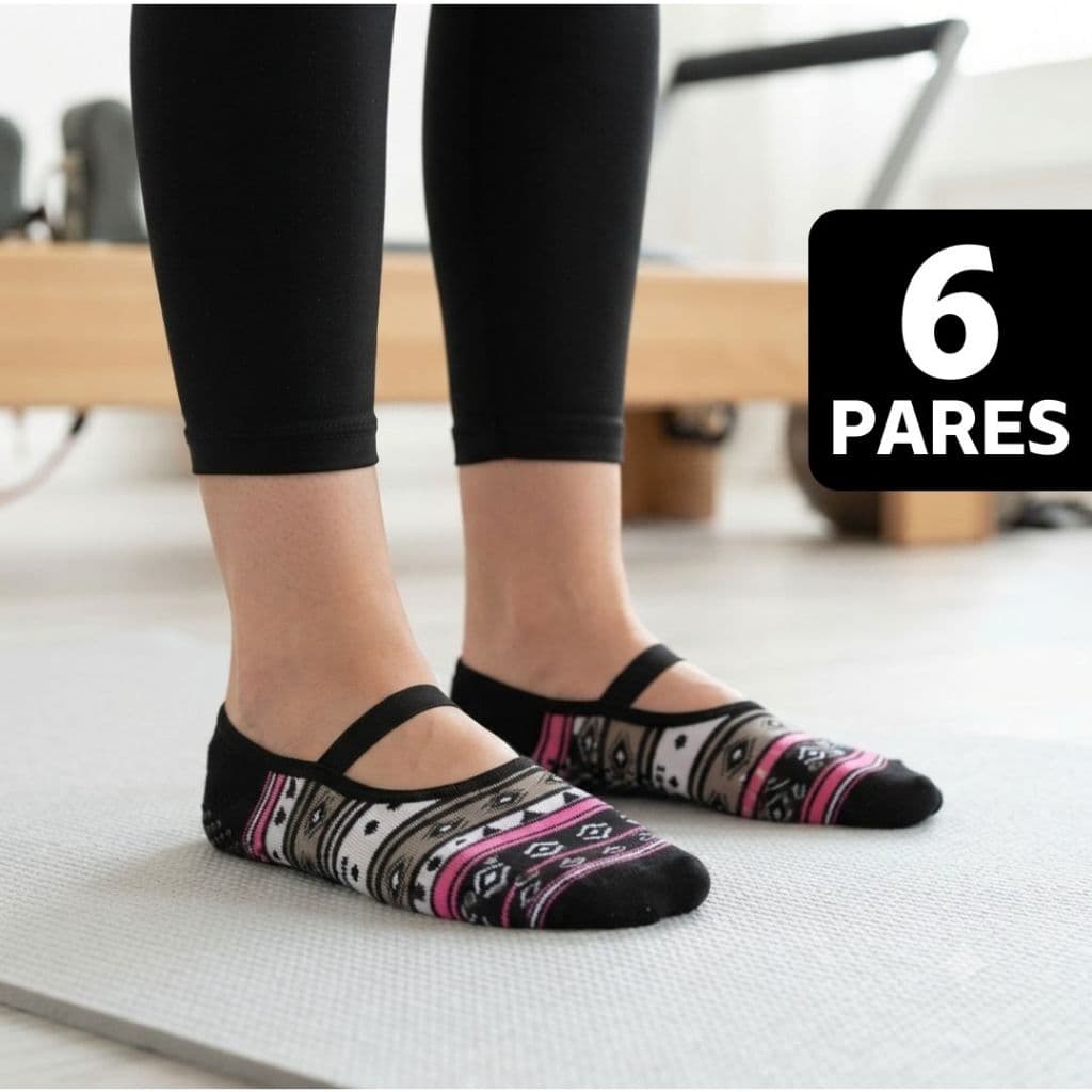 Meia Pilates Estampadas Antiderrapante Sapatilha Feminina p/ Yoga Academia Hidroginástica Algodão Poliéster Elastano