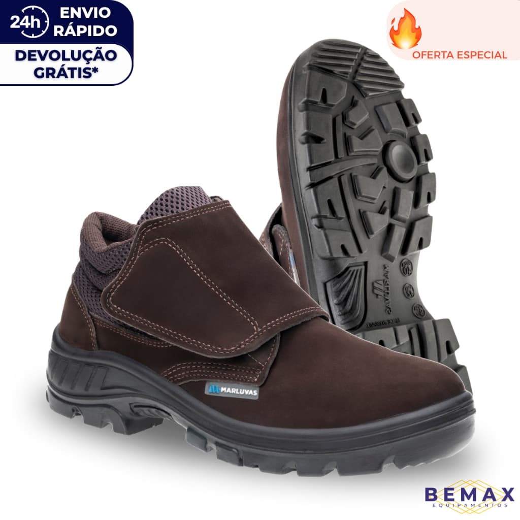 Bota de Segurança Marluvas 95B26 Botina de Couro Bico PVC Fechamento em Velcro Obra  EPI CA 52631